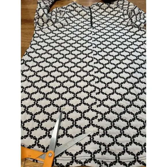 Tyler Boe Black Cream Fur Sleeves Dress Tunic Dress Stunning Mod 60s MIDI Size L - Picture 16 of 16